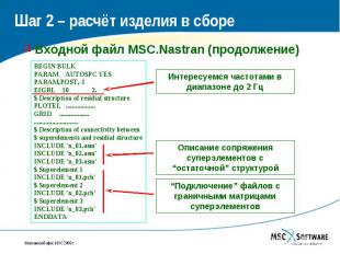 Шаг 2 – расчёт изделия в сборе Входной файл MSC.Nastran (продолжение)