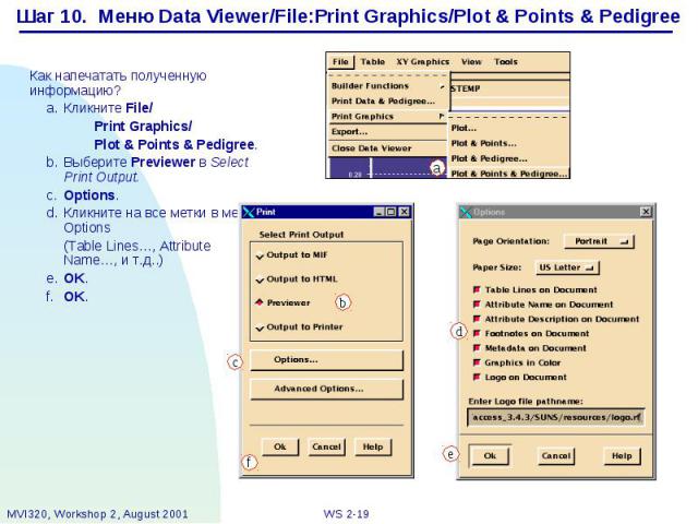 Шаг 10. Меню Data Viewer/File:Print Graphics/Plot & Points & Pedigree