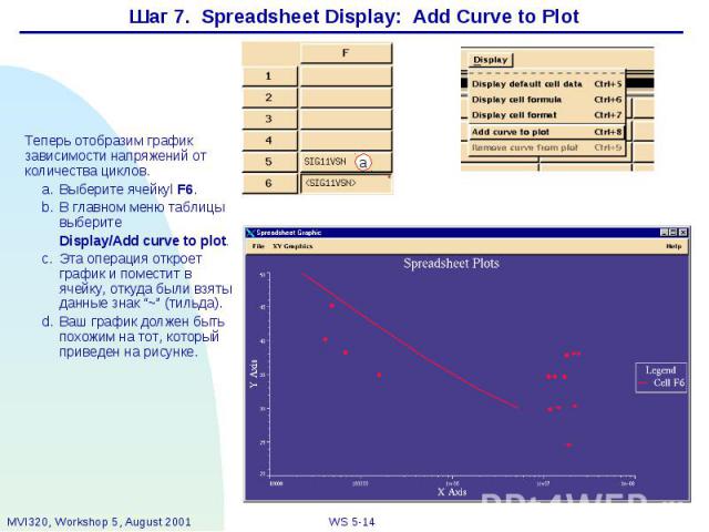 Шаг 7. Spreadsheet Display: Add Curve to Plot