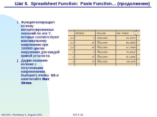 Шаг 8. Spreadsheet Function: Paste Function… (продолжение)