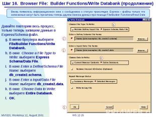 Шаг 16. Browser File: Builder Functions/Write Databank (продолжение) Давайте пов
