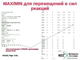 MAX/MIN для перемещений и сил реакций $ file maxmin.dat sol 101 cend title = can