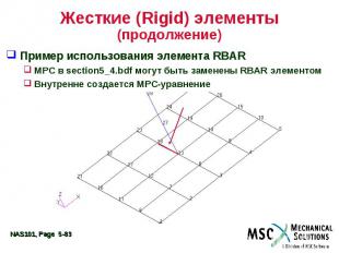 Жесткие (Rigid) элементы (продолжение) Пример использования элемента RBAR MPC в