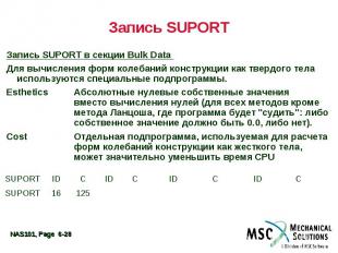 Запись SUPORT Запись SUPORT в секции Bulk Data Для вычисления форм колебаний кон