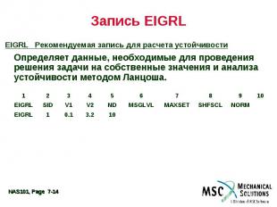 Запись EIGRL EIGRL Рекомендуемая запись для расчета устойчивости Определяет данн