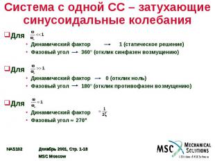 Система с одной СС – затухающие синусоидальные колебания Для Динамический фактор