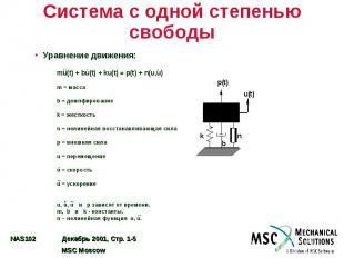 Система с одной степенью свободы Уравнение движения: