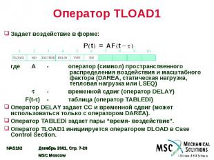 Оператор TLOAD1 Задает воздействие в форме: где A - оператор (символ) пространст