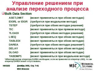 Управление решением при анализе переходного процесса Bulk Data Section ASET,OMIT