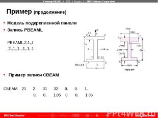 Пример (продолжение) Модель подкрепленной панели Запись PBEAML PBEAML,2,1,,I ,2.