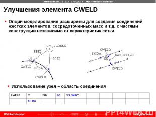Улучшения элемента CWELD Опции моделирования расширены для создания соединений ж