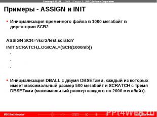 Примеры - ASSIGN и INIT Инициализация временного файла в 1000 мегабайт в директо
