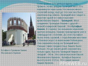 Если пройти чуть дальше вдоль стен Кремля, то мы увидим Троицкий мост. Его перек