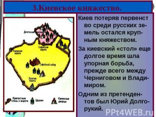 Киев потеряв первенст во среди русских зе-мель остался круп-ным княжеством. Киев