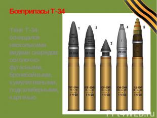 Боеприпасы Т-34 Танк Т-34 оснащался несколькими видами снарядов: осколочно- фуга