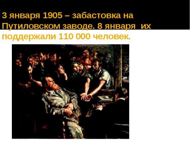 3 января 1905 – забастовка на Путиловском заводе. 8 января их поддержали 110 000 человек.