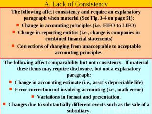 A. Lack of Consistency The following affect consistency and require an explanato