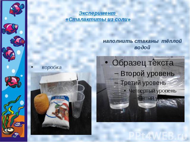 Эксперимент «Сталактиты из соли» коробка соль 2 стакана Нитки