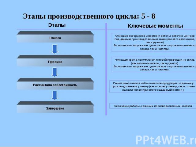 Этапы производственного цикла: 5 - 8