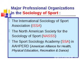 The International Sociology of Sport Association (ISSA) The International Sociol