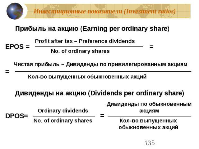 Инвестиционные показатели (Investment ratios)