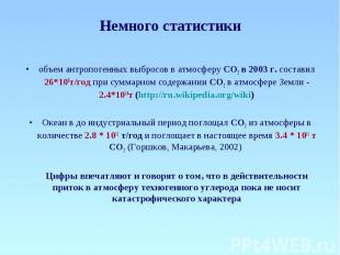 Немного статистики объем антропогенных выбросов в атмосферу СО2 в 2003 г. состав
