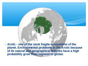 Arctic - one of the most fragile ecosystems of the planet. Environmental problem