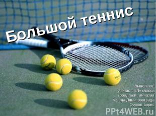 Большой теннис Выполнил: ученик 1 «Л» класса городской гимназии г.Димитровграда
