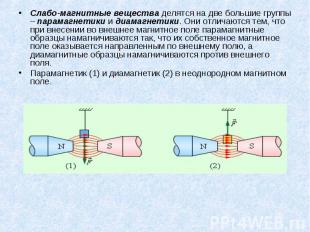 Слабо-магнитные вещества делятся на две большие группы – парамагнетики и диамагн