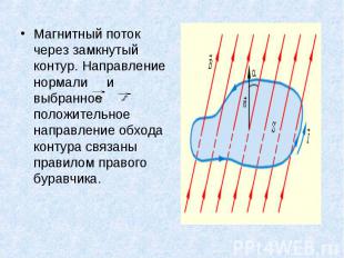 Магнитный поток через замкнутый контур. Направление нормали и выбранное положите