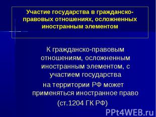 Участие государства в гражданско-правовых отношениях, осложненных иностранным эл