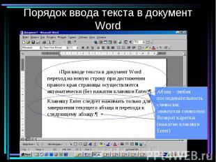 Порядок ввода текста в документ Word