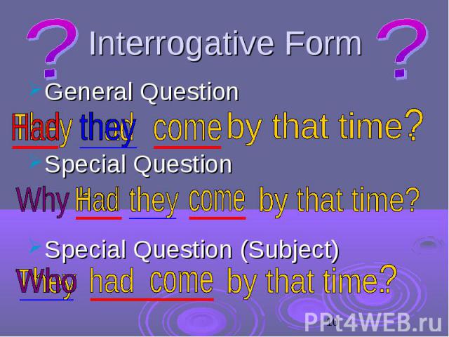 Interrogative Form General Question Special Question Special Question (Subject)