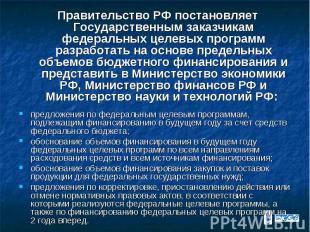 Правительство РФ постановляет Государственным заказчикам федеральных целевых про