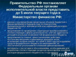 Правительство РФ постановляет Федеральным органам исполнительной власти представ