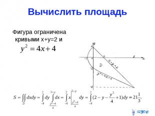 Вычислить площадь Фигура ограничена кривыми х+у=2 и