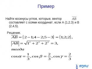 Пример Найти косинусы углов, которые, вектор составляет с осями координат, если
