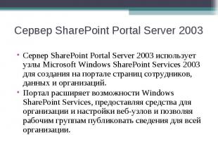 Сервер SharePoint Portal Server 2003 использует узлы Microsoft Windows SharePoin