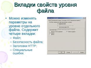 Вкладки свойств уровня файла Можно изменять параметры на уровне отдельного файла