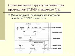Сопоставление структуры семейства протоколов TCP/IP с моделью OSI Схема модулей,