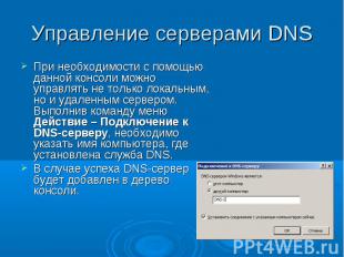 Управление серверами DNS При необходимости с помощью данной консоли можно управл