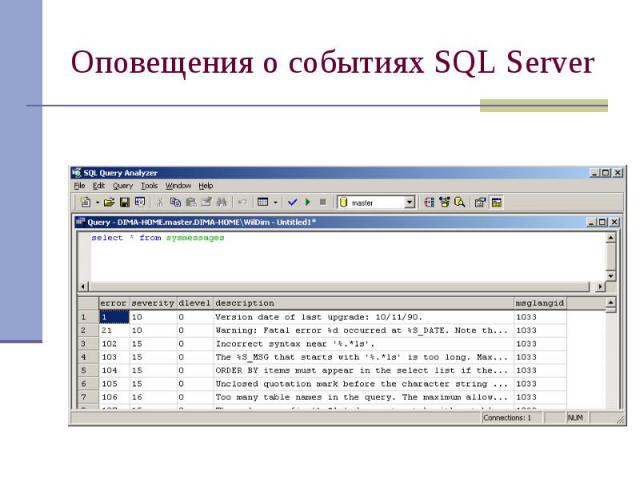 Оповещения о событиях SQL Server