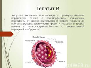 Гепатит В &nbsp;вирусная инфекция, протекающая с преимущественным поражением печ