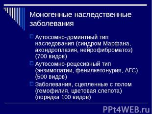 Моногенные наследственные заболевания Аутосомно-доминтный тип наследования (синд