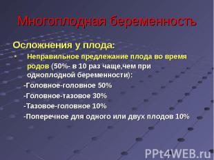 Осложнения у плода: Осложнения у плода: Неправильное предлежание плода во время