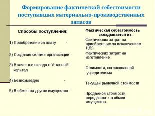 Способы поступления: Способы поступления: 1) Приобретение за плату - 2) Создание