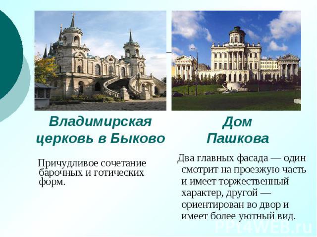 Владимирская церковь в Быково Причудливое сочетание барочных и готических форм.