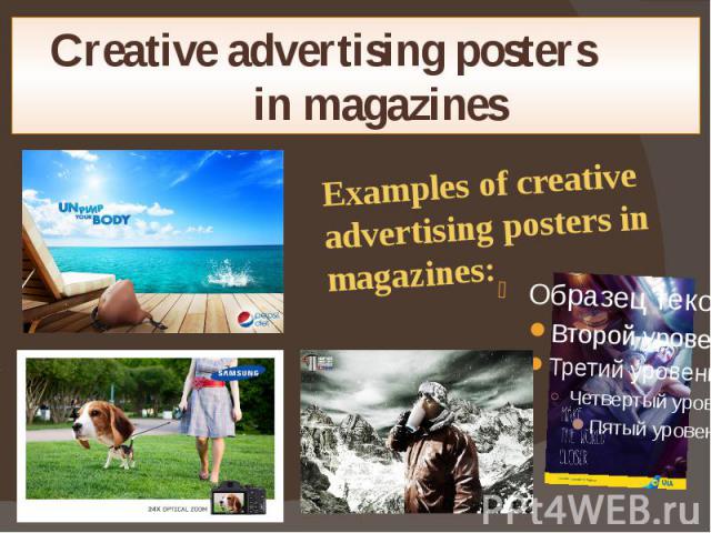 Creative advertising posters in magazines