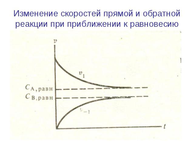 Изменение скоростей прямой и обратной реакции при приближении к равновесию