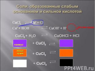 CuCl2 Cu2+ + Cl- CuCl2 Cu2+ + Cl- Cu2+ + HOH CuOH+ + H+